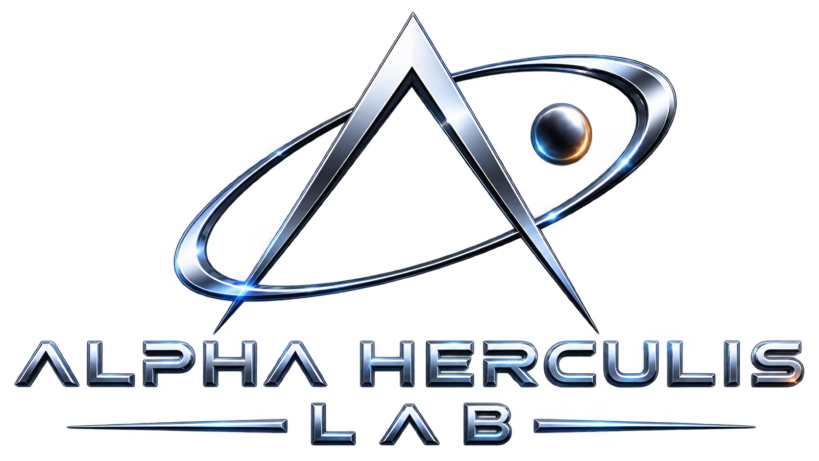 Alpha Herculis Lab — silver A emblem with an orbit